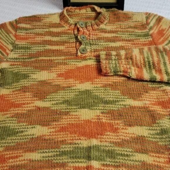 Handmade Fabulous Sz. XL Fall Autumn Colors LS Knitted 3 Button Sweaters - Picture 2 of 9